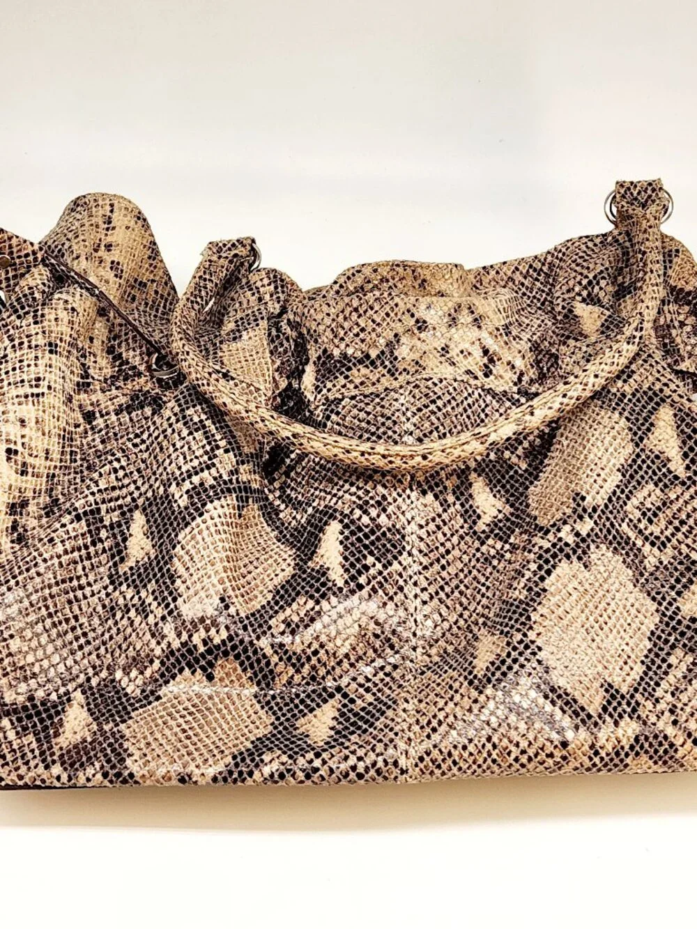 Share Michael Kors Shoulder Bag Womens Large Brown Snakeskin Braided Hobo Tassel